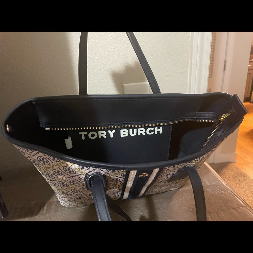 TORY BURCH TOTE MONOGRAM COATED CANVAS FLORAL